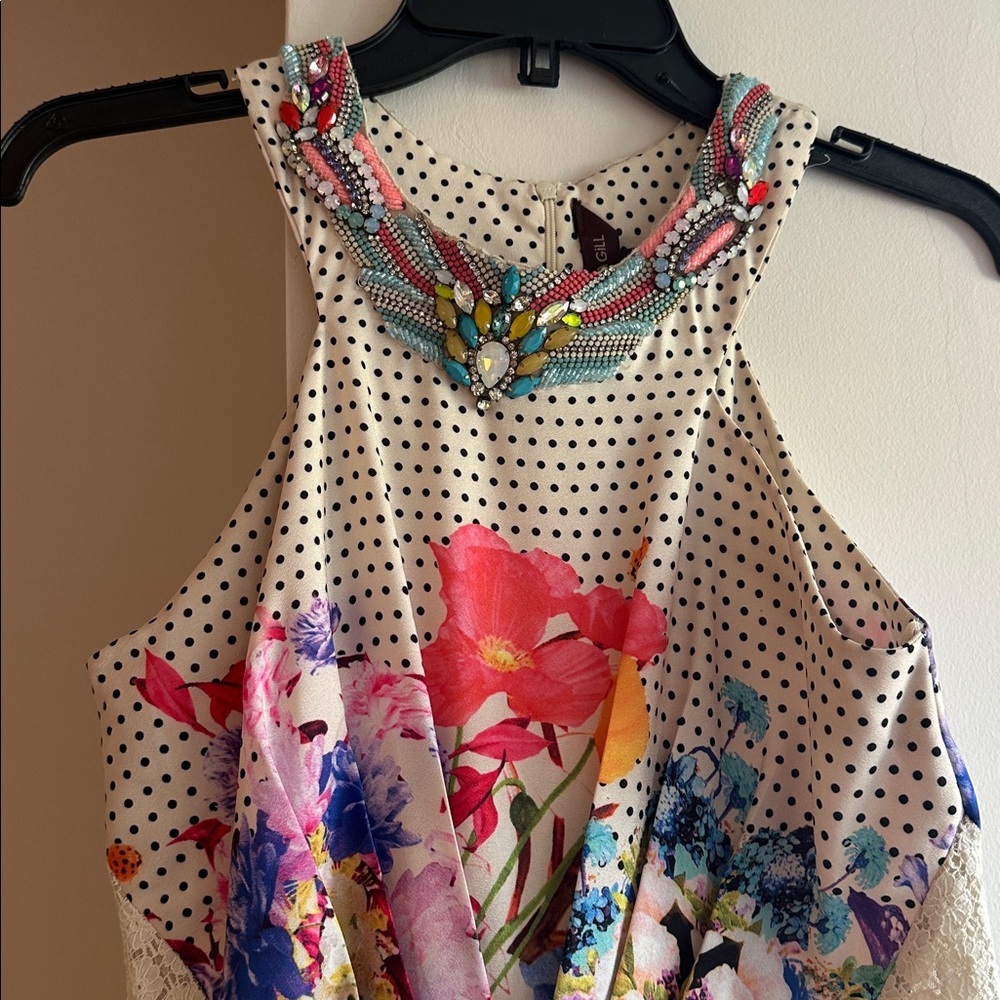 Ranna Gill Anthropologie Arnala Maxi Dress beaded lace inset floral size 2 EUC - Picture 5 of 12